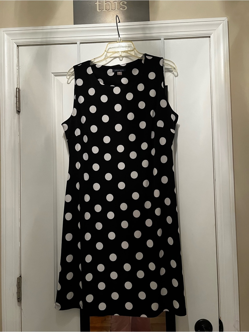 Tommy Hilfiger Size 14 Sleeveless Black & White Polka Dot Asymmetrical Dress